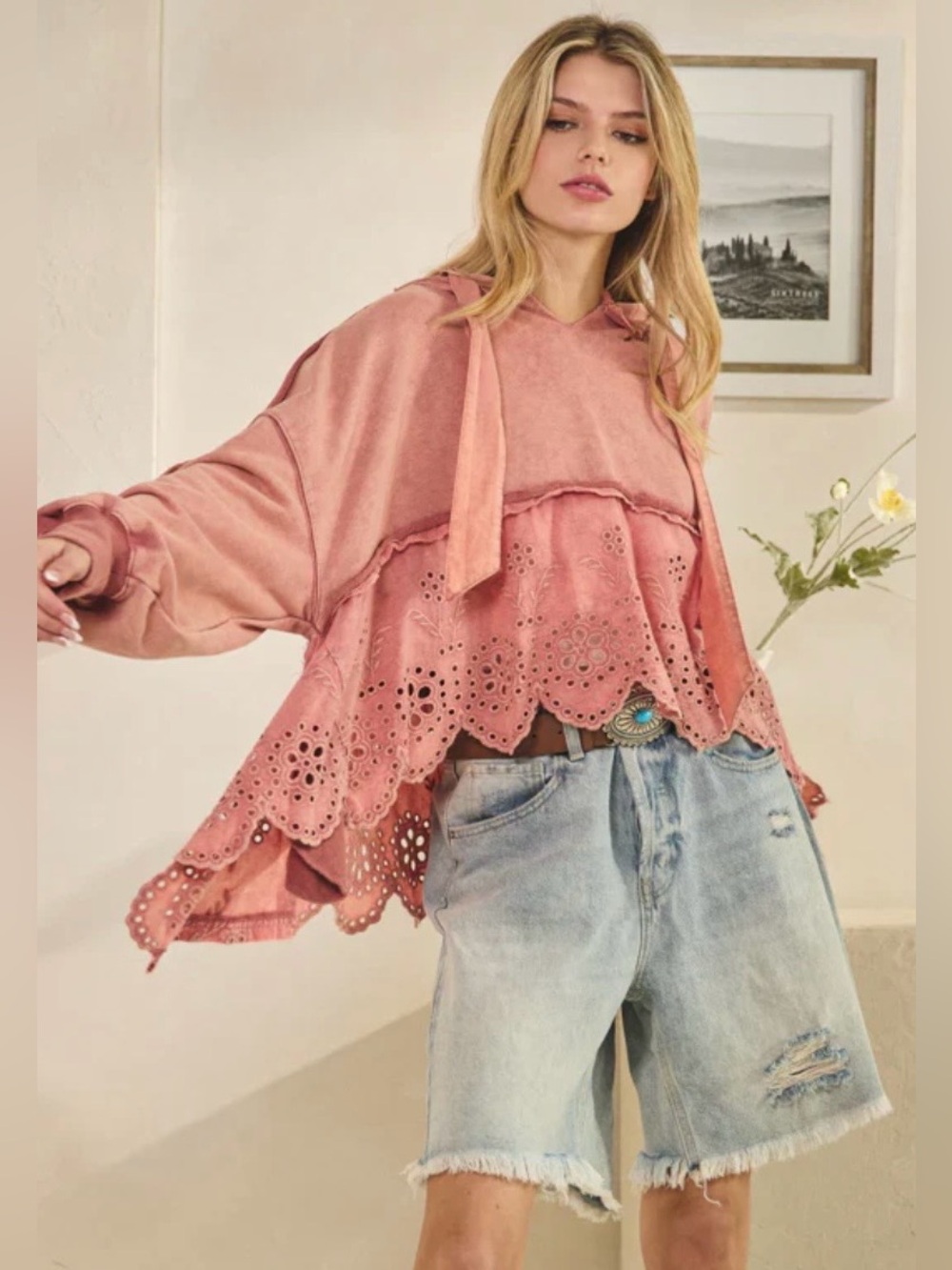 Oli & Hali Washed Terry Eyelet Sweatshirt